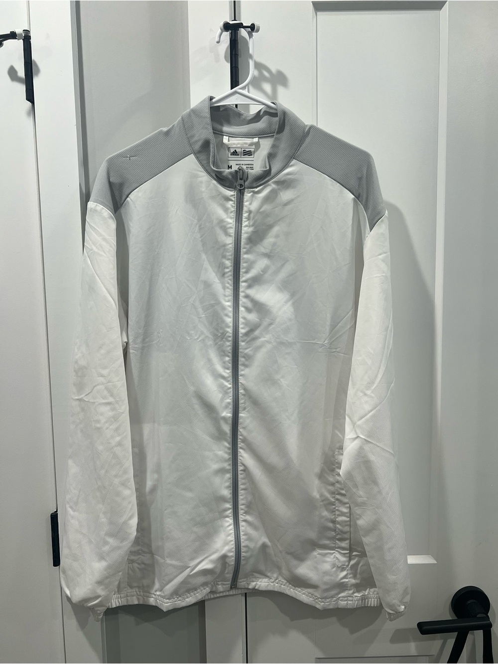 adidas White and Light Gray men’s Windbreaker Jacket